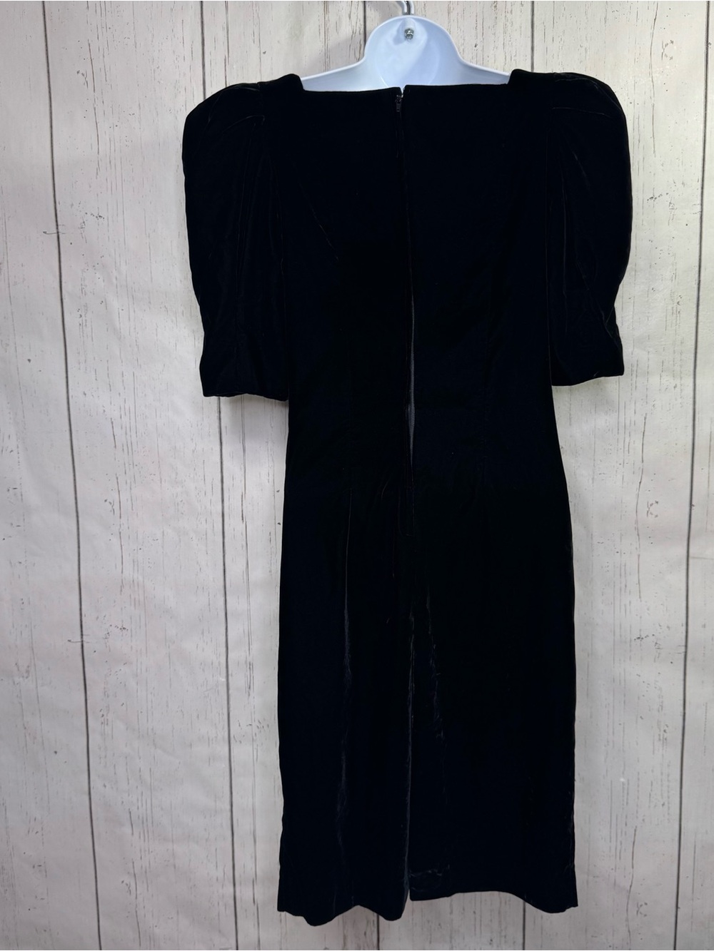 Vintage Cachet Black Velvet Dress 7/8 Rhinestone Puff Sleeve 80s Glam Holiday - Picture 11 of 16